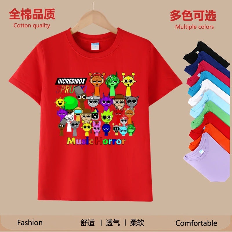 Rhythm Box Sprunki Summer In-Laws Boys' Cotton Short-Sleeved Mid-Large Children'S Multicolor T-Shirt Top Clothes Fashion Brand - Image 5