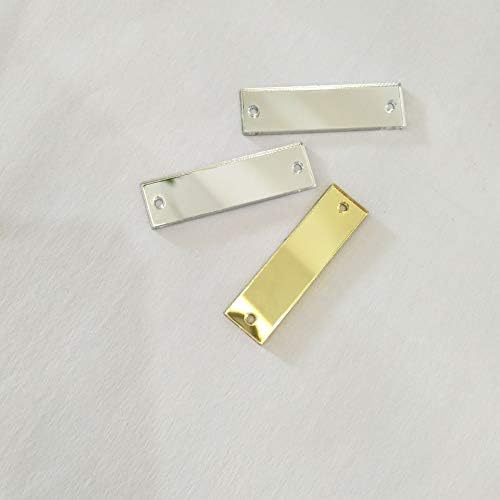MEYA 50PCS of Sew On Rectangle Acrylic Mirror Beads Mirror Diamante Rhinestone Crystal Flat Back Mirror Beads with Hole Gold 8x30mm - Image 4