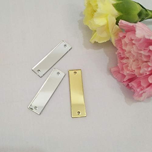 MEYA 50PCS of Sew On Rectangle Acrylic Mirror Beads Mirror Diamante Rhinestone Crystal Flat Back Mirror Beads with Hole Gold 8x30mm - Image 3