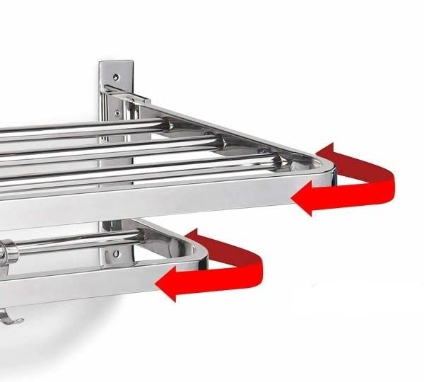 Dual Folding Towel Rack Premium Grade Stainless Steel Dual Folding Towel RackTowel Holderwith Hooks  - Image 2