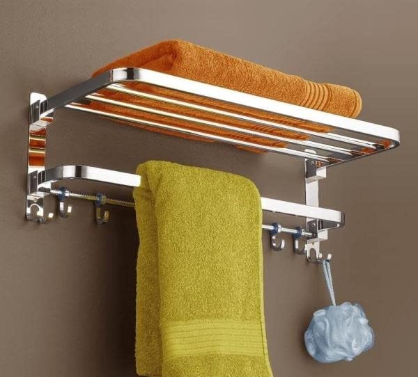 Dual Folding Towel Rack Premium Grade Stainless Steel Dual Folding Towel RackTowel Holderwith Hooks  - Image 1