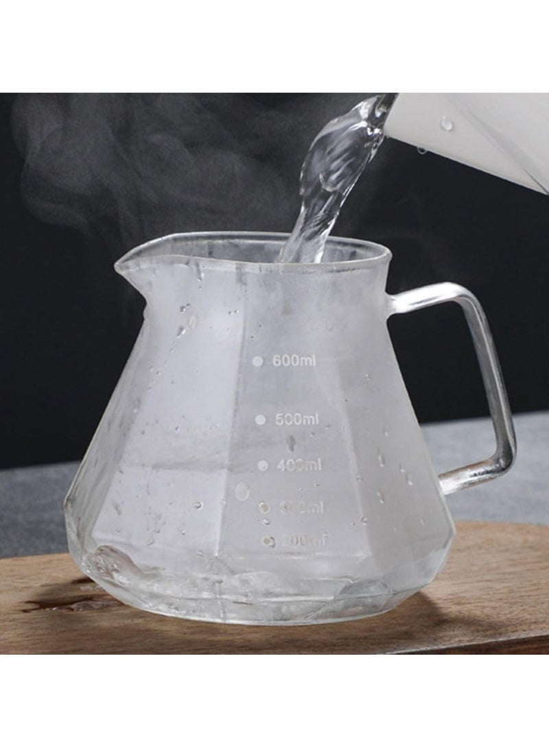 Cuken V60 Glass Coffee Pot 600ml Coffee Maker Diamond Style Teapot Glass Pot Pour over Coffee with Lid (A D600 Lid) - Image 3