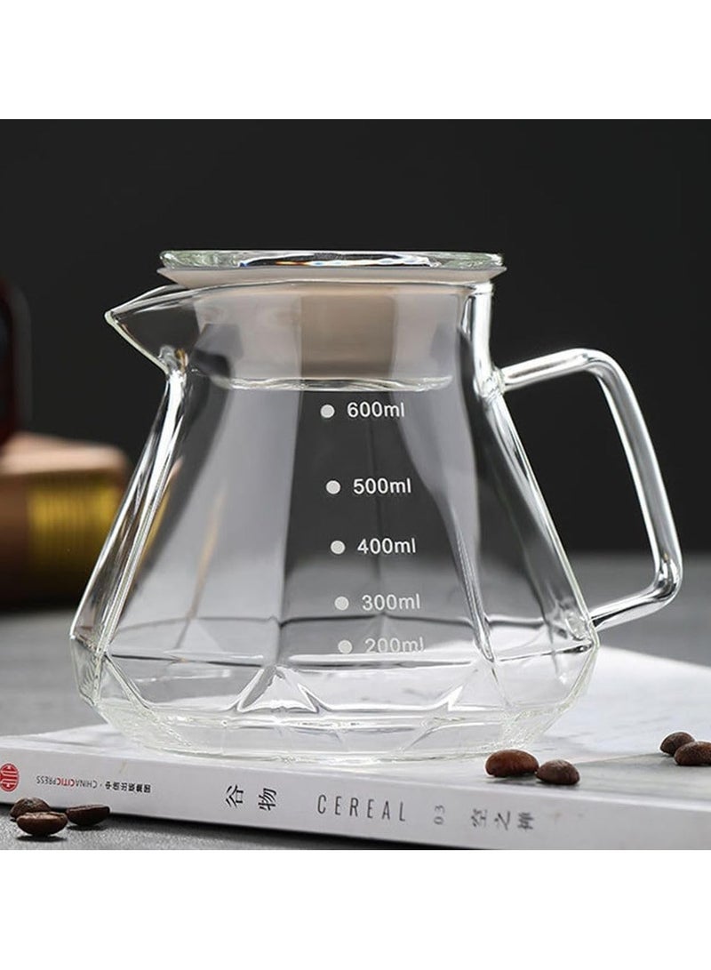Cuken V60 Glass Coffee Pot 600ml Coffee Maker Diamond Style Teapot Glass Pot Pour over Coffee with Lid (A D600 Lid) - Image 4