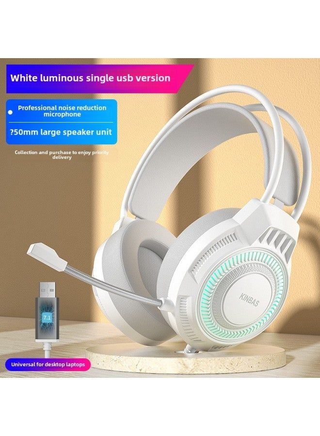 Chicken Game With Wheat Herdsman Headset E-sports Headset Eat Wired Headset Desktop Computer Notebook-Color:(universal *7.1 Channel Usb Interface For Desktop And Notebook) Pearl White Colorful Light Qingying Official  - Image 1