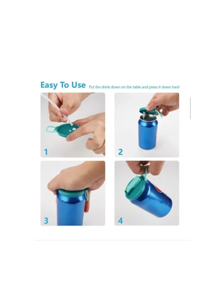 الواحة-TH عبوة من 4 أغطية علب صودا بأربعة ألوان مع ماصة، أغطية علب صودا خالية من مادة BPA، قابلة لإعادة الاستخدام لأغطية العلب، للمشروبات الغازية، والعصائر، ومزيج ألوان المياه الغازية. - Image 4