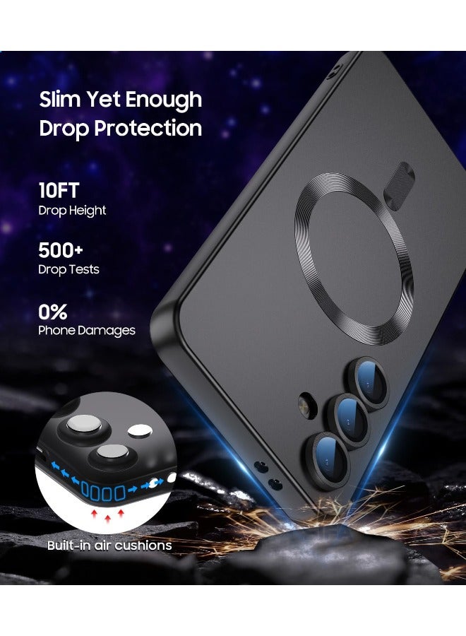 Magnetic Case for Samsung Galaxy S25, [MagSafe Compatible][Built-in Camera Lens Protector][Light Slim] Soft Silicone Bumper Shockproof Matte Case Cover for Samsung Galaxy S25 5G 6.2 inch, Black  - Image 5