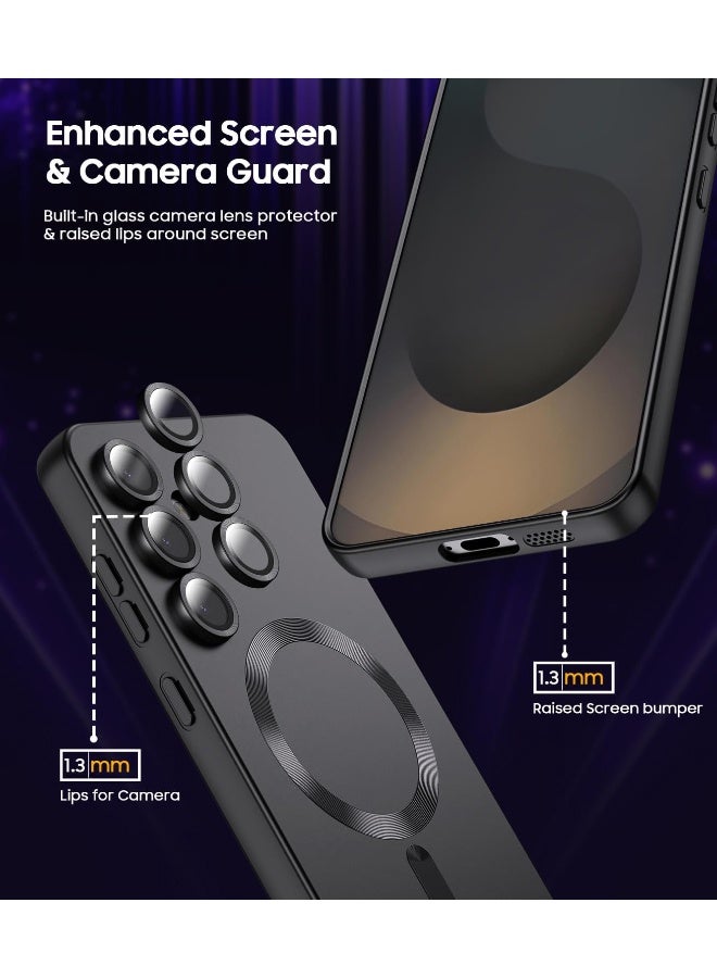 Magnetic Case for Samsung Galaxy S25, [MagSafe Compatible][Built-in Camera Lens Protector][Light Slim] Soft Silicone Bumper Shockproof Matte Case Cover for Samsung Galaxy S25 5G 6.2 inch, Black - Image 4