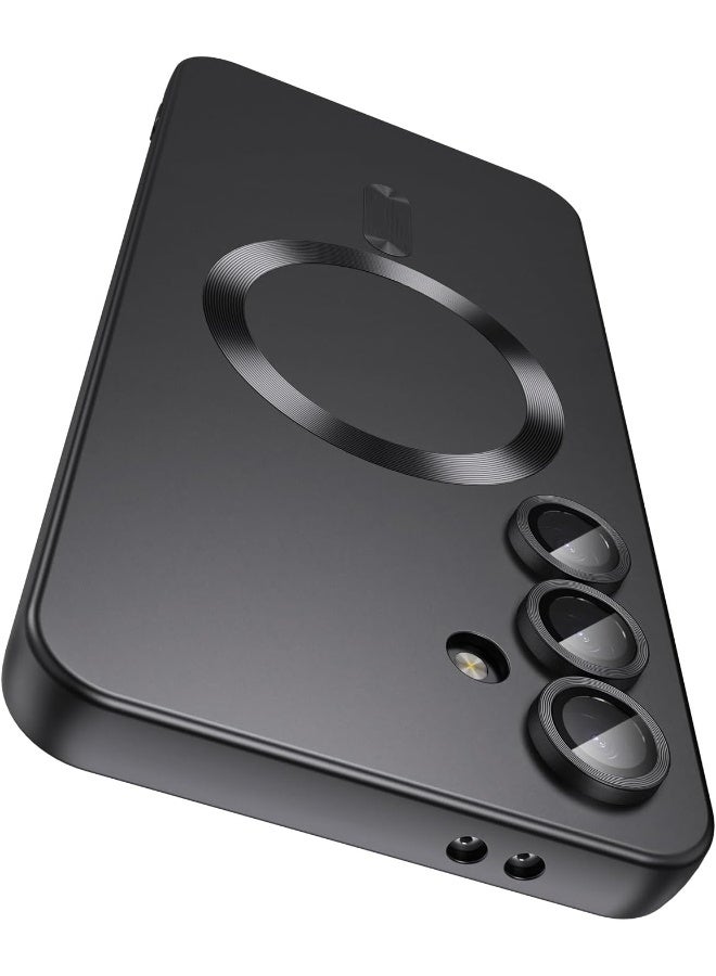 Magnetic Case for Samsung Galaxy S25, [MagSafe Compatible][Built-in Camera Lens Protector][Light Slim] Soft Silicone Bumper Shockproof Matte Case Cover for Samsung Galaxy S25 5G 6.2 inch, Black - Image 1