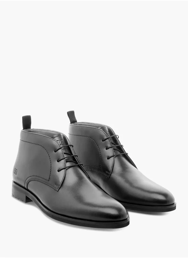 DUCHINI Mens Solid Lace-Up Chukka Boots with Pull Tabs