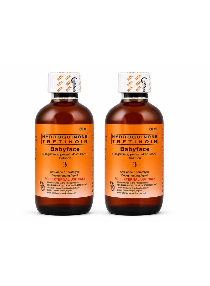 Pack of 2 Hydroquinone Tretinoin Baby Face Solution Anti-Acne Depigmenting Agent Clear 60ml