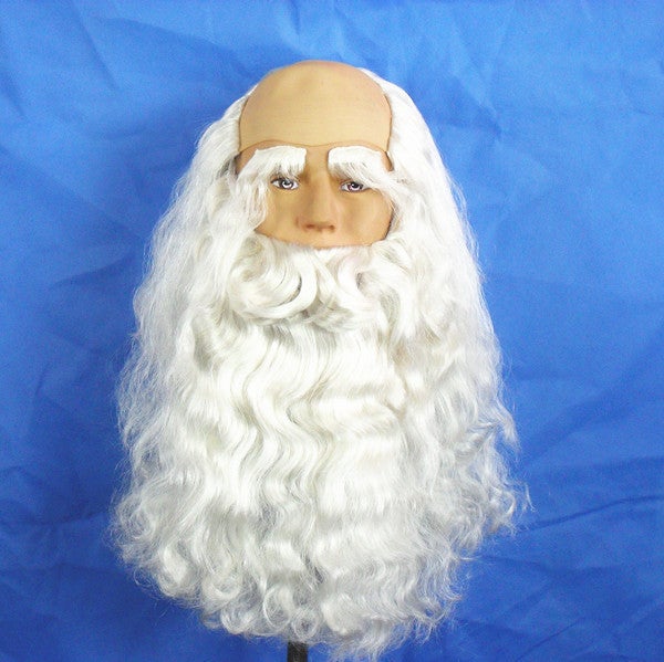 Generic Halloween Cosmic Star Bald Wig Santa Claus Performance Wig Cap Beard White Mustache Old Man Wig Special Purpose Clothing Birthday star complete set (wig + beard + mustache)