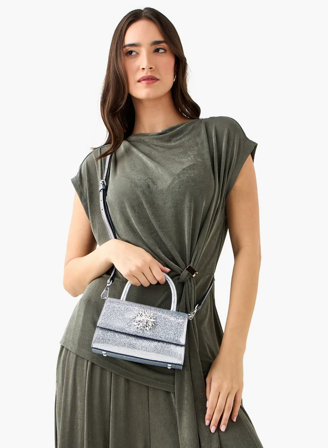 سيليست Embellished Satchel Bag with Magnetic Button Closure
