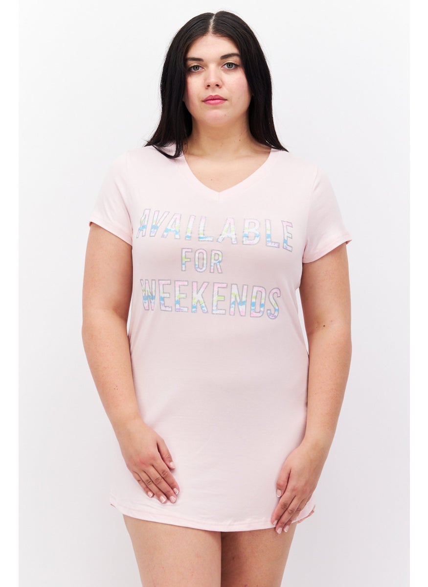 French Affair Women Graphic Short Sleeves Sleepwear Dress, Pink  - Image 1
