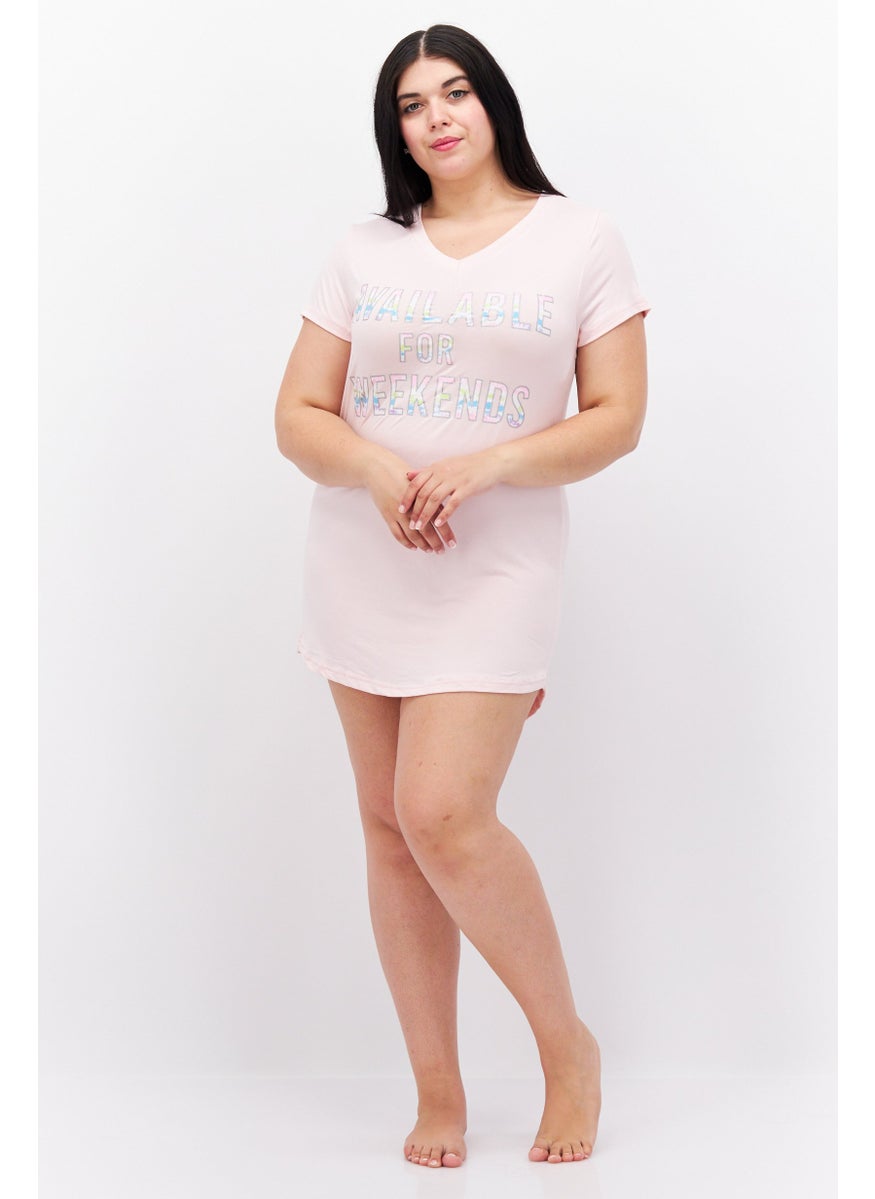 French Affair Women Graphic Short Sleeves Sleepwear Dress, Pink  - Image 4