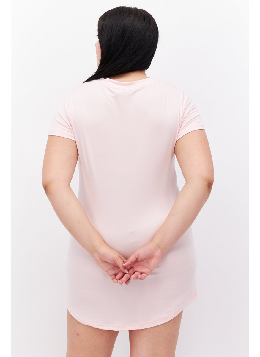 French Affair Women Graphic Short Sleeves Sleepwear Dress, Pink  - Image 3