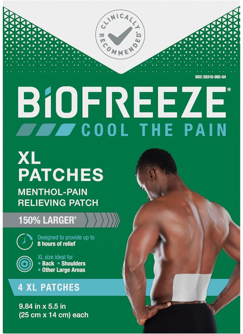 Biofreeze Biofreeze XL Pain Relief Patches, Menthol Pain Patches for Lower Back Pain Relief, XL Patches Ideal for Back & Shoulder Pain Relief, Comfortable & Flexible Fabric Stays in Place, FSA Eligible, 4 ct 