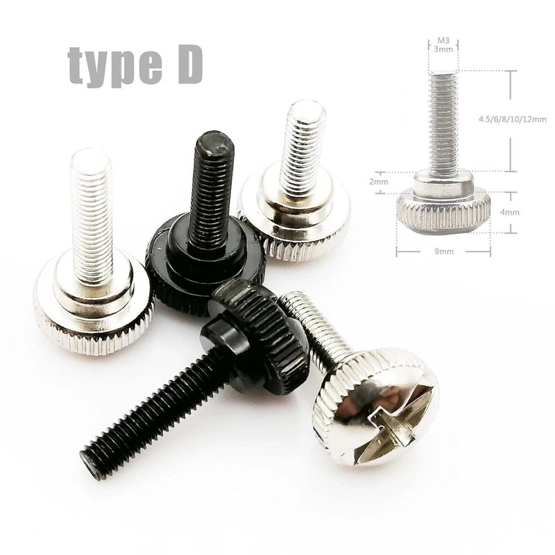 Knurled Thumbscrew 50pcs Carbon Steel PC Computer Case Cover Slotted Phillips Head Hand Tighten Bolt Thumb Screw(Black Type D,M3x10mm) - Image 3