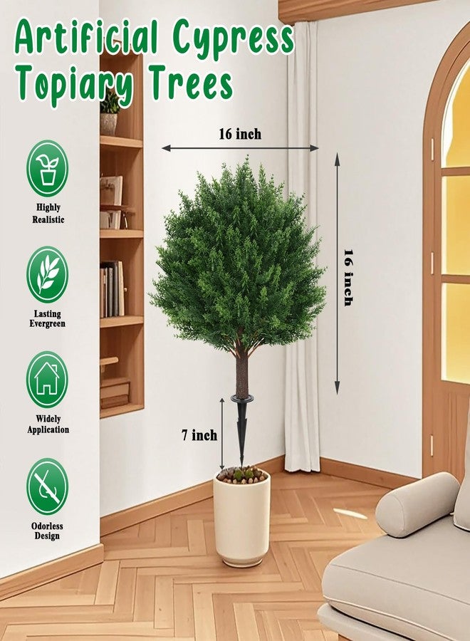 Grooy Artificial Cypress Topiary Tree with Ground Spike, Set of 2 Artificial Shrub Bushes, Fake Evergreen Tree for Porch, Artificial Plants for Outdoor Planters Indoor UV Resistant - Image 2
