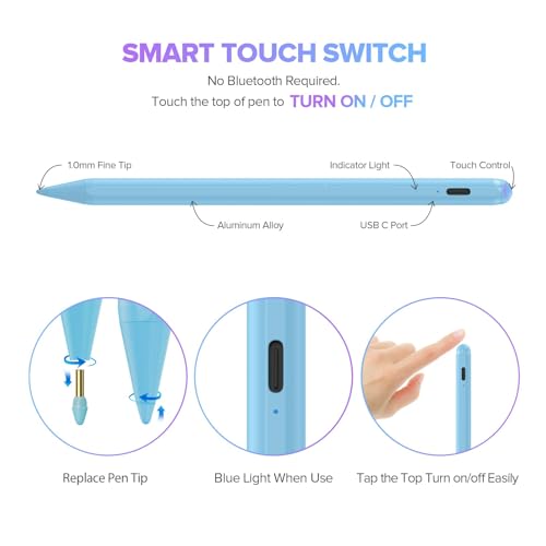 JAMJAKE Stylus Pen for iPad 11th&10th Generation - 2X Fast Charge Active Pencil Compatible with 2018-2025 Apple iPad Pro 11"/12.9"/M4, iPad Air 3/4/5/M2/M3, iPad 6-11, iPad mini 5/6 Gen - Blue - Image 5