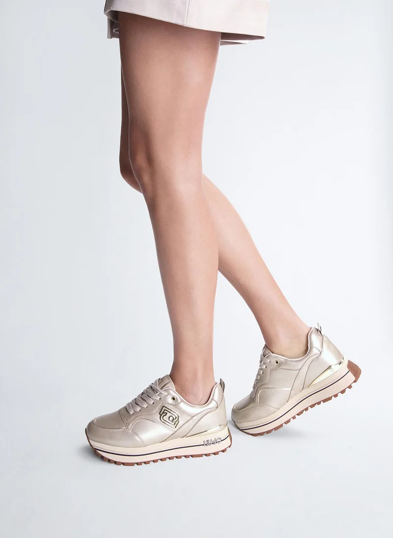 ليو جو White Metallic-Effect Leather Sneakers