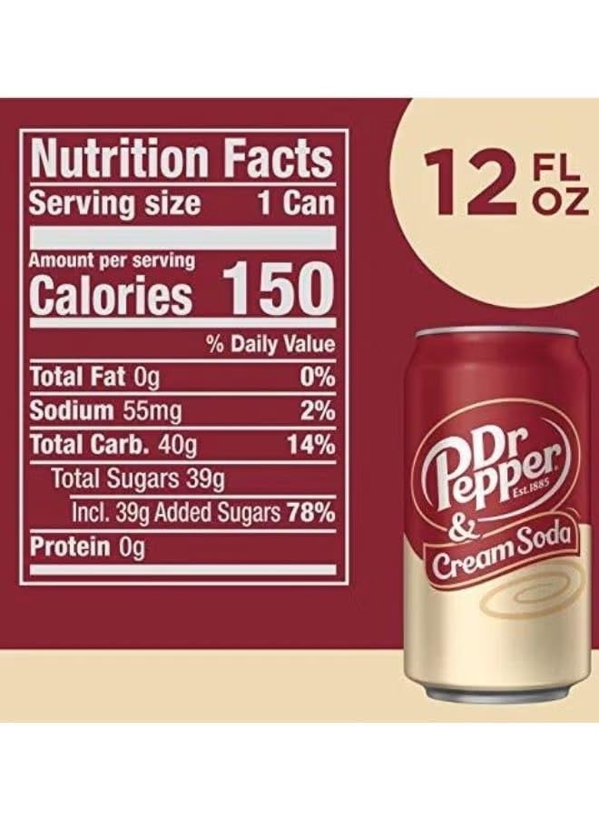 Dr Pepper & Cream Soda – 355ml Each (Pack of 6) By COUGAR | Original American Soft Drink | Smooth Creamy Vanilla Flavour | Refreshing Carbonated Beverage | Perfect Party & Travel Drink Can (IMPORTED-USA) - Image 2