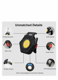 Y&D Small COB Flashlight USB Rechargeable 7 Light Modes/Rotating Bracket/Magnet Base / IPX4 Waterproof Bright Keychain Portable Pocket Flashlight for Camping Walking  - Image 2