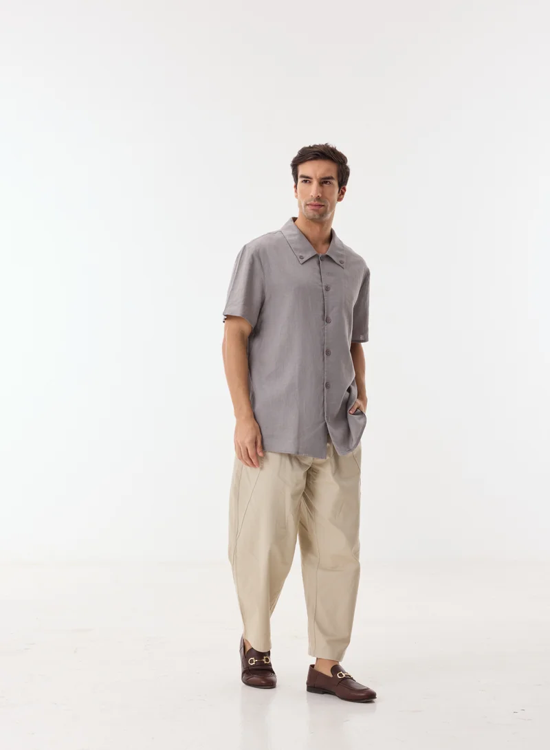 Ashita Fernandes Trendyol Men's Button-Down Short Sleeve Shirt - Grey