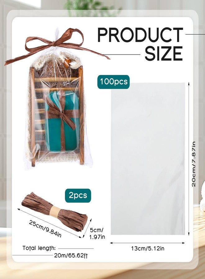 Threehoney 72 Pcs Soap Saver Set Including Wooden Dish Exfoliating Bag Saver Pads Bulk with 100 OPP Transparent Bags 2 Bundles Paper Ropes for Bar Wedding Shower Homemade Gift(Carbonized Color) - Image 3
