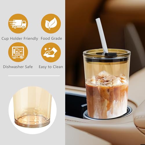 Icesip 24oz Drinking Glasses Cups Set of 2 Leak Proof Iced Coffee Glass Tumbler with Lid Straw Glassware for Juice Coffee Smoothie Boba Tea(Gray & Amber) - Image 4