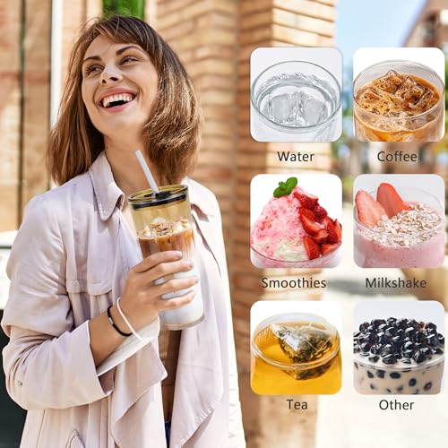 Icesip 24oz Drinking Glasses Cups Set of 2 Leak Proof Iced Coffee Glass Tumbler with Lid Straw Glassware for Juice Coffee Smoothie Boba Tea(Gray & Amber) - Image 2