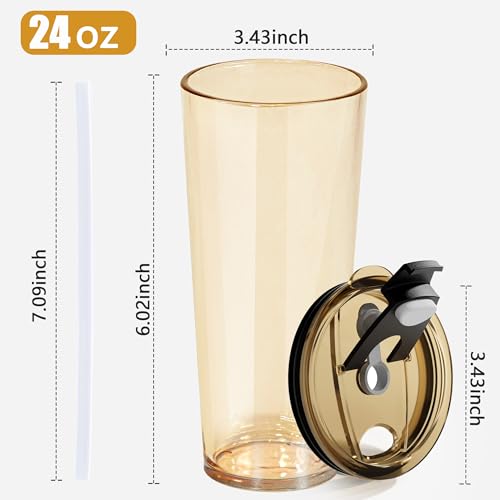 Icesip 24oz Drinking Glasses Cups Set of 2 Leak Proof Iced Coffee Glass Tumbler with Lid Straw Glassware for Juice Coffee Smoothie Boba Tea(Gray & Amber) - Image 5