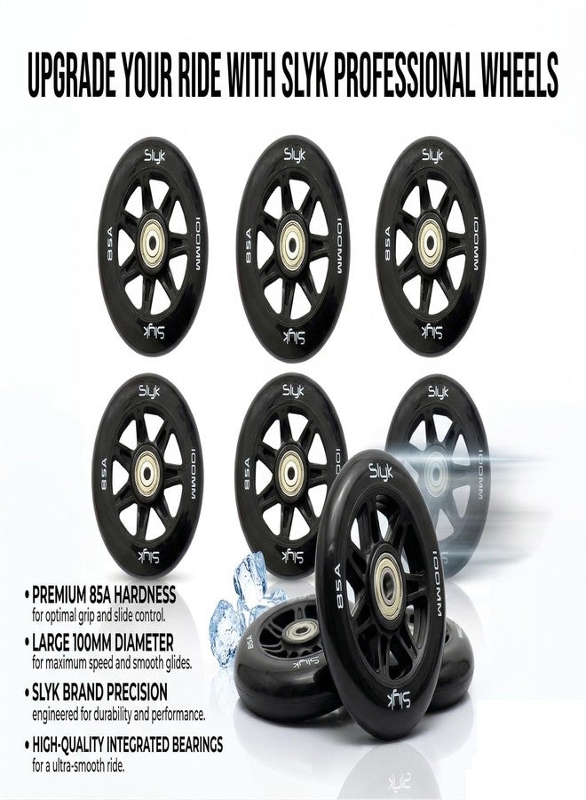 Slyk 100mm Inline Skate PU Wheels, 85A Hardness ABEC-11 Bearings with Spacers, 100mm Replacement Wheels for inline skates (Pack of 6) - Image 5