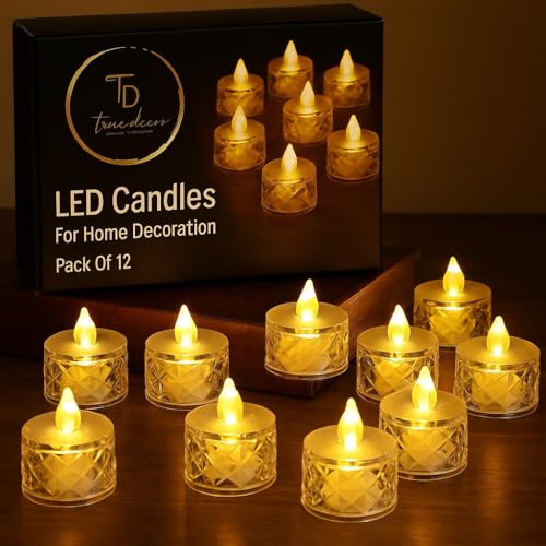 True Decor 12PC Battery Lights for Home Decoration Electric Candles for Birthday Decoration LED Tealight Candles - Image 1