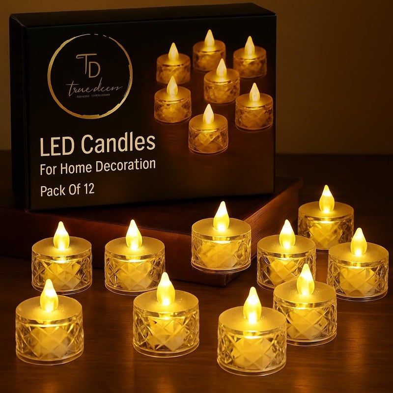 True Decor 12PC Battery Lights for Home Decoration Electric Candles for Birthday Decoration LED Tealight Candles - Image 3