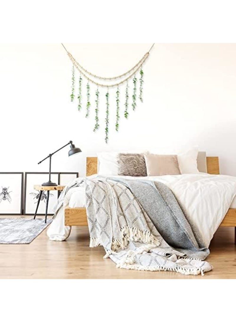 Luckam ديكور معلق على الحائط، ديكور بوهيمي من الأوكاليبتوس، زينة حائط لغرفة النوم، خرز خشبي مزخرف، زينة الأوكاليبتوس الاصطناعية، نباتات خضراء طبيعية لتزيين غرفة الضيوف، الحمام العصري، غرفة المعيشة - Image 5