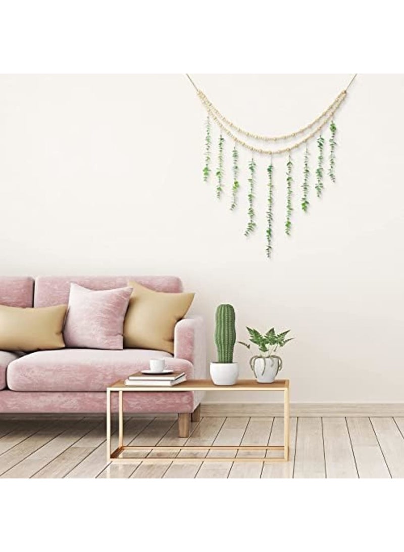 Luckam ديكور معلق على الحائط، ديكور بوهيمي من الأوكاليبتوس، زينة حائط لغرفة النوم، خرز خشبي مزخرف، زينة الأوكاليبتوس الاصطناعية، نباتات خضراء طبيعية لتزيين غرفة الضيوف، الحمام العصري، غرفة المعيشة - Image 4