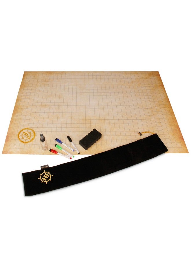 ENHANCE ENHANCE RPG Grid Mat - Tabletop DND Map (24x36 inch) Role Playing Dry Erase DND Mat Complete Gaming Set for Masters and Starters, Erasable Parchment Battle Grid Game Mat with Travel Pouch, Marker Kit  - Image 1