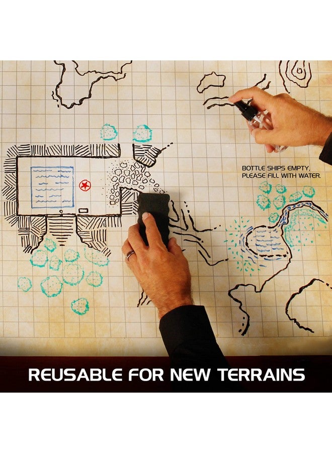 ENHANCE ENHANCE RPG Grid Mat - Tabletop DND Map (24x36 inch) Role Playing Dry Erase DND Mat Complete Gaming Set for Masters and Starters, Erasable Parchment Battle Grid Game Mat with Travel Pouch, Marker Kit  - Image 3