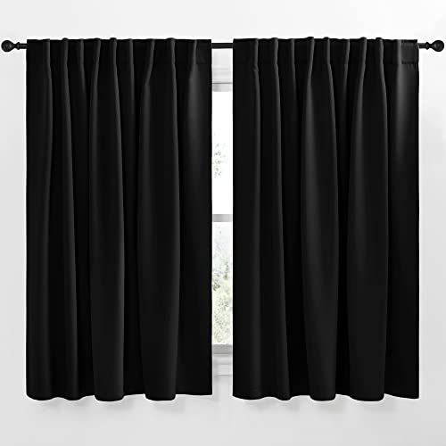 NICETOWN Halloween Black Out Curtain Panels for Bedroom Black Color W70 x L63 1 Pair Thermal Insulated Blackout Draperies Window Treatment