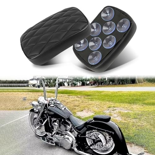 JMTBNO Black Universal Motorcycle Solo Seat Leather Pillion Pad 8 Suction Cups Rear Passenger Seat Compatible with Harley Sportster Bobber Chopper Custom Bike (Black-Diamond Style) - Image 1