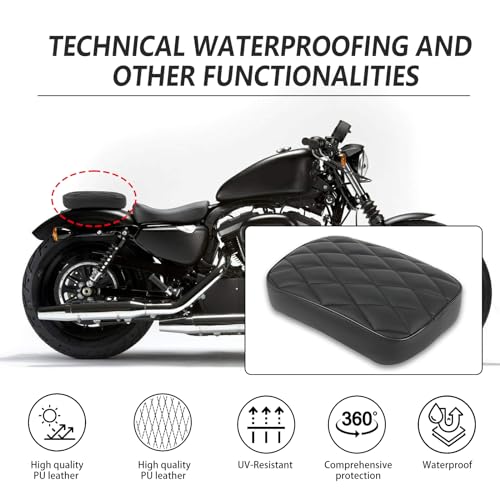 JMTBNO Black Universal Motorcycle Solo Seat Leather Pillion Pad 8 Suction Cups Rear Passenger Seat Compatible with Harley Sportster Bobber Chopper Custom Bike (Black-Diamond Style) - Image 3