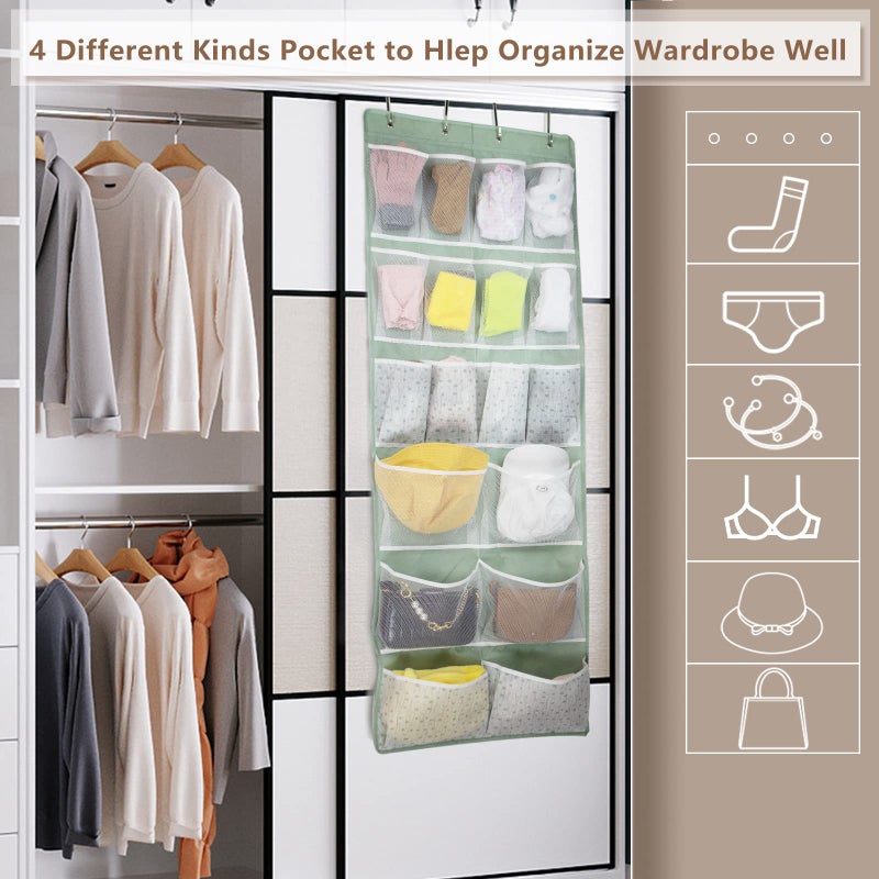 KANCNT 18 Pocekts Over the Door Shoes Organizer,Behind Door Hanging Storage Pocekt for Sock,Underwear,Hat,Handbag,Back of Door Hanging Shelf for Bedroom,Bathroom,Entryway,Storeroom,Pantry,Dorm,Nursery,2 Pack - Image 5