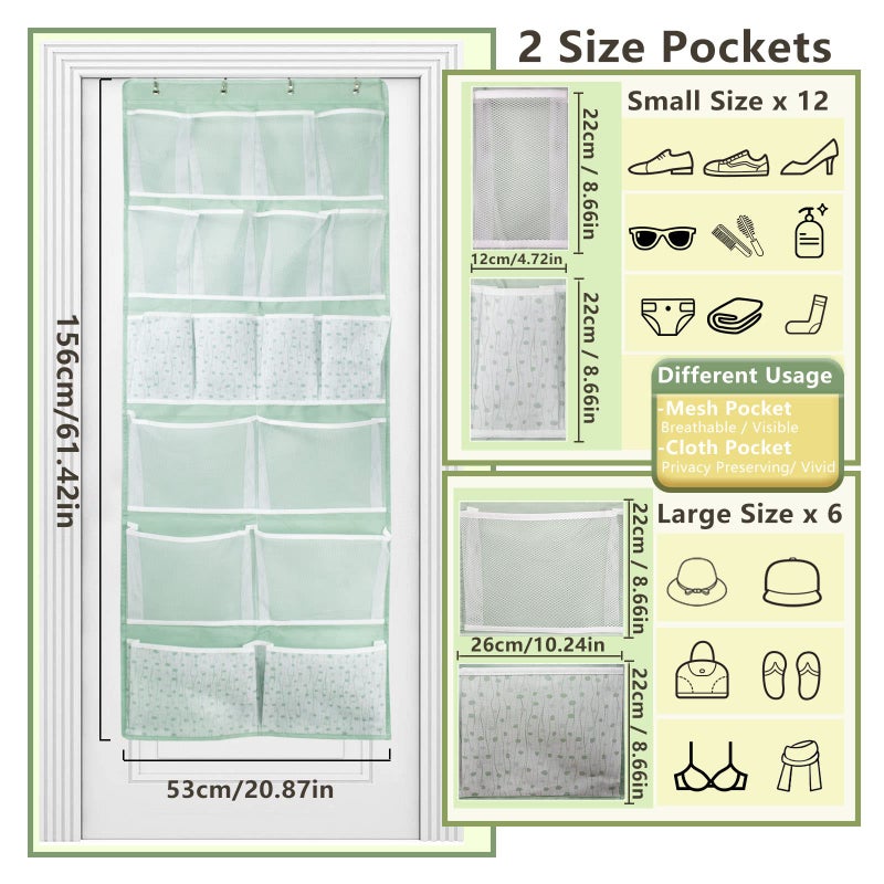 KANCNT 18 Pocekts Over the Door Shoes Organizer,Behind Door Hanging Storage Pocekt for Sock,Underwear,Hat,Handbag,Back of Door Hanging Shelf for Bedroom,Bathroom,Entryway,Storeroom,Pantry,Dorm,Nursery,2 Pack - Image 3