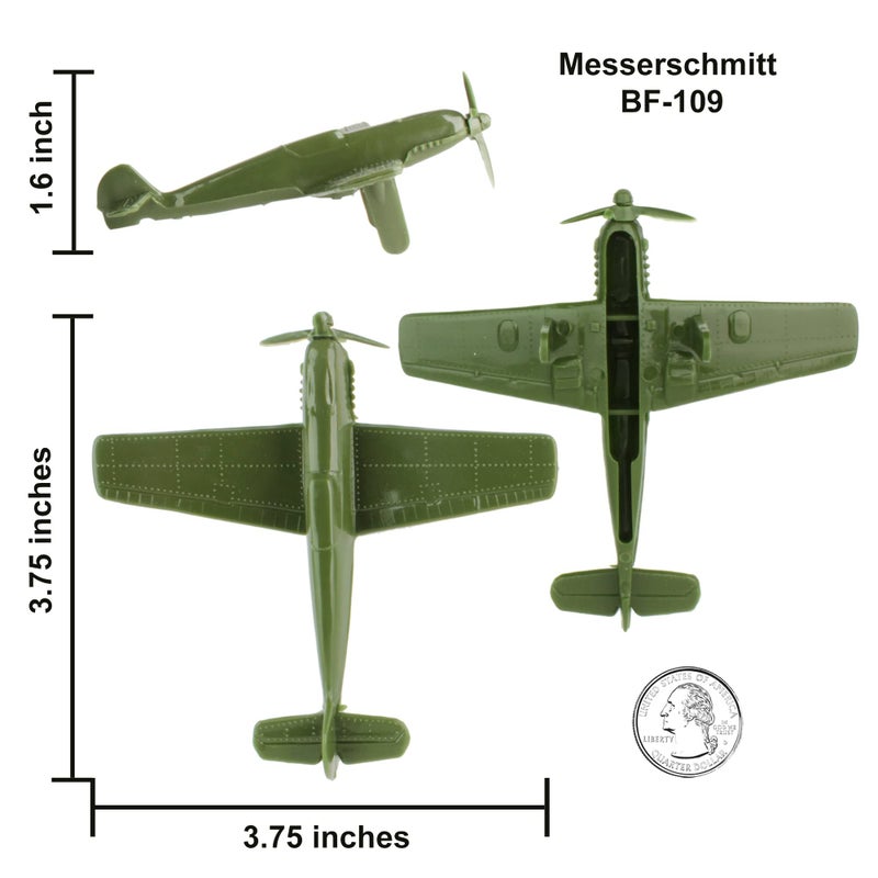 Tim Mee Toy TimMee WW2 Fighter Ace Planes - OD Green 9pc Plastic Army Men Airplanes USA Made - Image 4