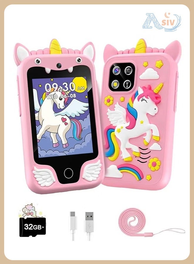 ASIV Kids Smart Phone Toys for Girls and Boys Ages 3-10 Toddler Play Toys with Dual Camera Educational Learning Games Puzzles MP3 Music Player Birthday Gifts for Kids Girls and Boys / Birthday Unicorns Gift Toys for Children 3 4 5 6 7 8 Year Old (Pink / 8GB SD Card)  - Image 1