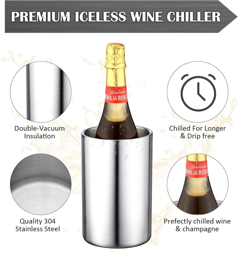 ZOOV 1500ML Wine Bottle Chiller, Wine Chiller Bucket with Ice, White Wine Bottle or Champagne, Stainless Steel Wine Cooler Bucket, Champagne Bucket Perfect Wine Accessories for Wine Lovers - Image 3