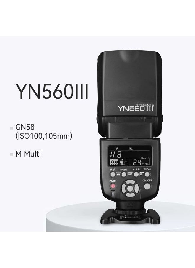 YONGNUO Yongnuo YN560 III Wireless Flash Speedlite, GN58 2.4G Receiver, Built-in Trigger Receiver System, Negative LCD Screen, for Canon Nikon Pentax, Compatible with RF603 II YN560-TX II T7 77D 5DIV D5600  - Image 2