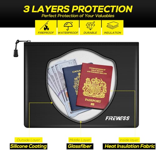 FIREWESS Fireproof Document Bag -2 Pack 13.4"x10" and 11"x6" Non-Itchy Fireproof Money Bag, Waterproof Zipper Holder for Valuables, Fire & Water Resistant Safe Pouch for File,Cash,Passport,Keys - Image 5