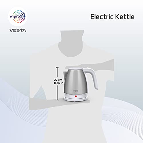 Wipro Vesta Electric Kettle Stainless Steel|1500W|Auto Shut-Off|Boil Dry Protection|360° Rotating Base|Single Touch Lid Locking|Power Plug, White, Standard (Va011150) - 1500 Watts, 1.5 Litres - Image 4