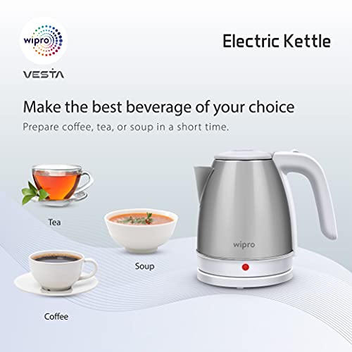 Wipro Vesta Electric Kettle Stainless Steel|1500W|Auto Shut-Off|Boil Dry Protection|360° Rotating Base|Single Touch Lid Locking|Power Plug, White, Standard (Va011150) - 1500 Watts, 1.5 Litres - Image 5